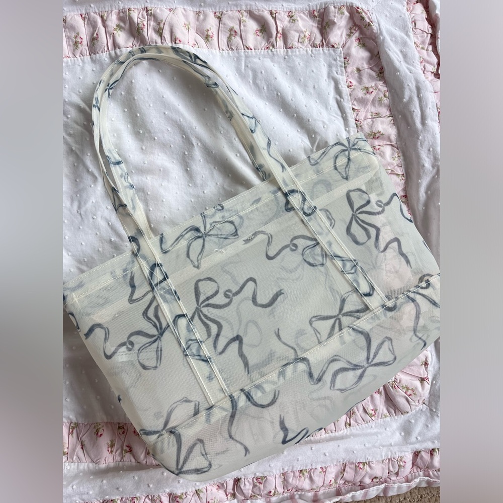 Blue bow mini tote bag